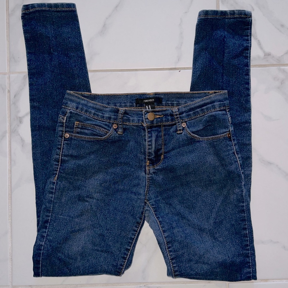 WOMENS Forever 21 Skinny Jeans Size 25 Dark Blue Low Rise Slim Fit Stretch Denim